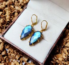 Natural Labradorite dangle earring, Brass gemstone earring, Wholesale jewelry